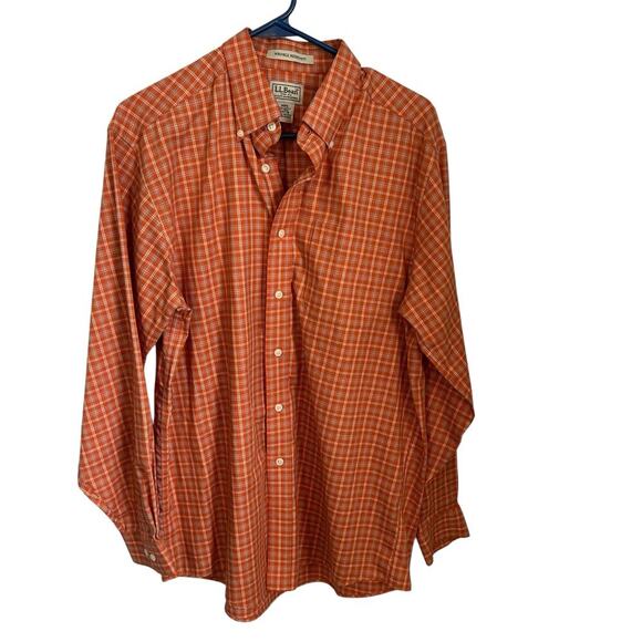 L.L.Bean Men's Orange Plaid Long Sleeve Button Up Wrinkle Resistant Size M - Picture 1 of 4